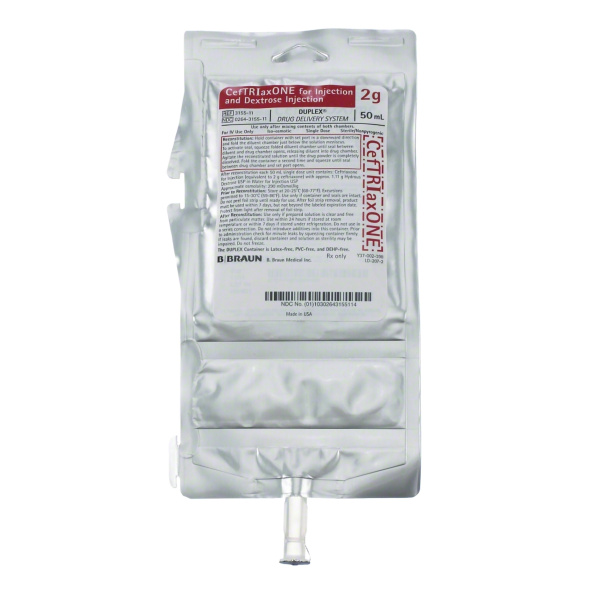 Ceftriaxone Sodium / Dextrose IV Infusion 2 g / 50 mL Broad-Spectrum Cephalosporin Antibiotic Solution for Hospital-Based Infection Management