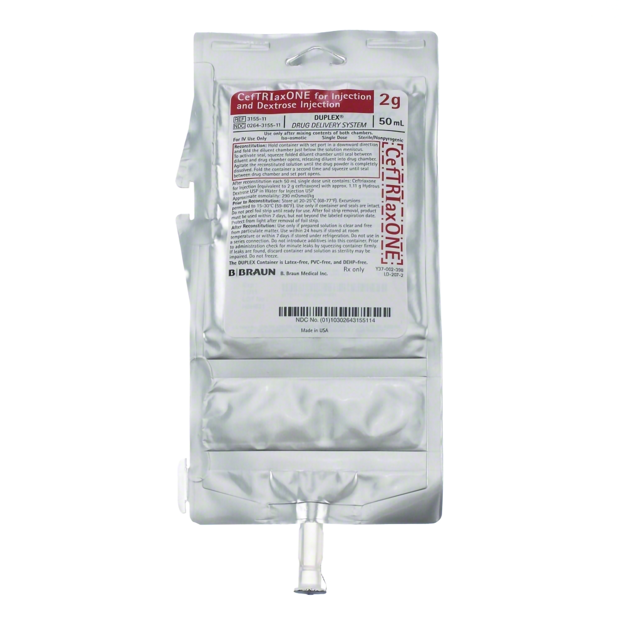 Ceftriaxone Sodium / Dextrose IV Infusion 2 g / 50 mL Broad-Spectrum Cephalosporin Antibiotic Solution for Hospital-Based Infection Management