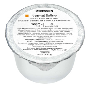 McKesson 0.9% Sodium Chloride Irrigation Solution – 120 mL Foil-Lidded Cup (OTC, Not for Injection)