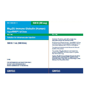 HyperRHO® S/D Full-Dose Rho (D) Immune Globulin (Human), Preservative Free 1,500 IU (300 mcg) Injection 1 mL 10 Syringes